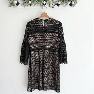J. Crew Black Daisy Lace Eyelet Bell 3/4 Sleeve Knee Length Dress Size 6 44153